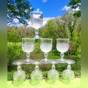 Indiana Glass Clear Diamond Point Pattern Water Wine Goblet 6½in Lot Of 8